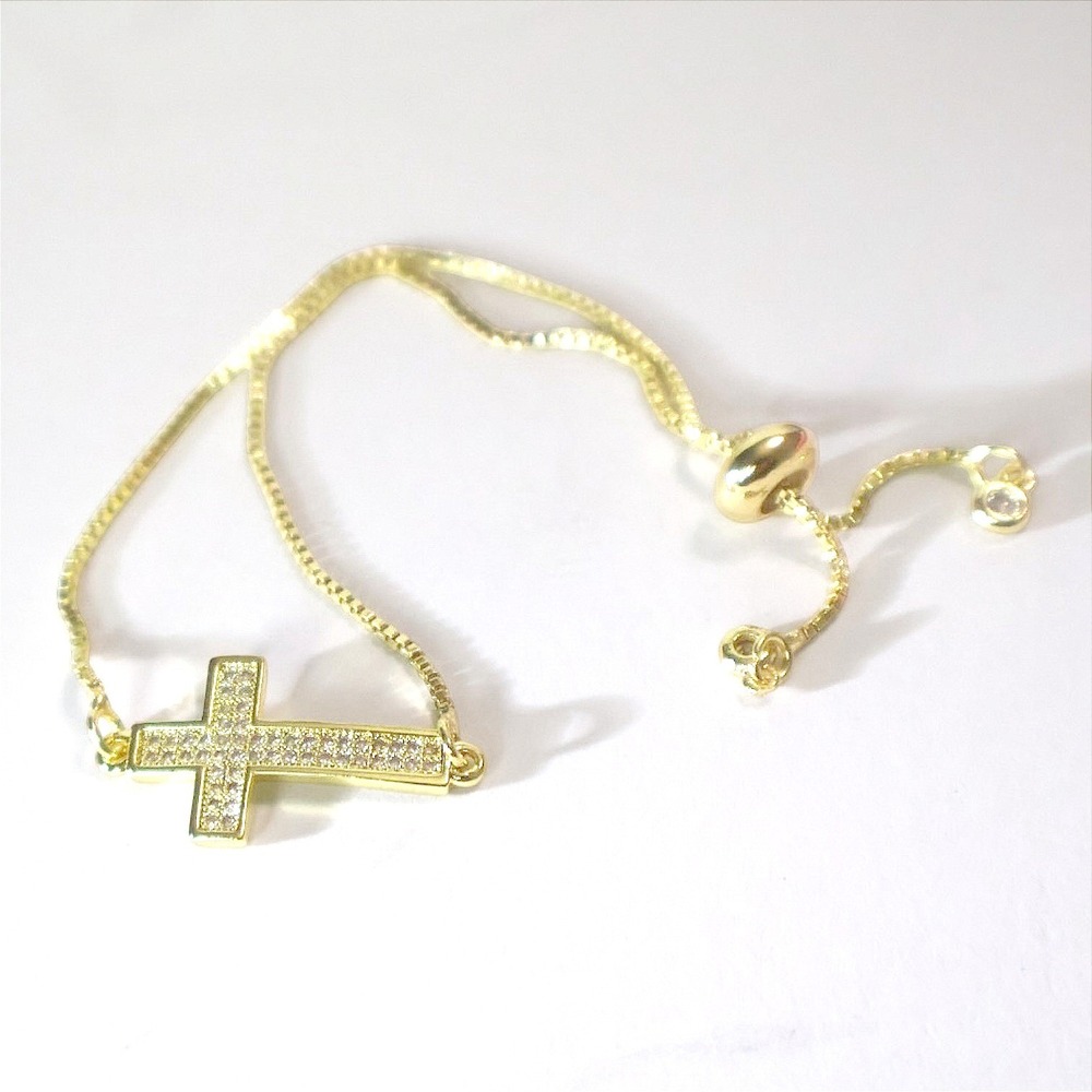 Swarovski Crystal Gold Plated Horizontal Cross Adjustable Bolo Bracelet NWT NEW